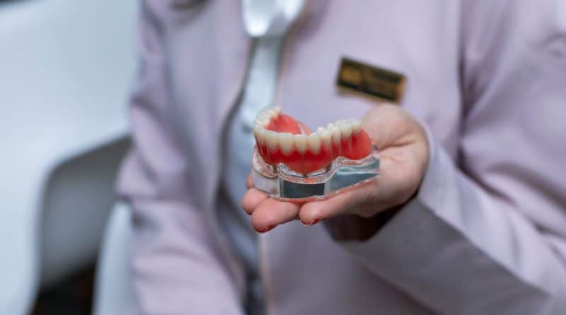 dentist holding a 3d teeth model 800x445 - A Six-Year Karolinska Study Just Confirmed What Denture Patients Already Suspected About Food and Weight